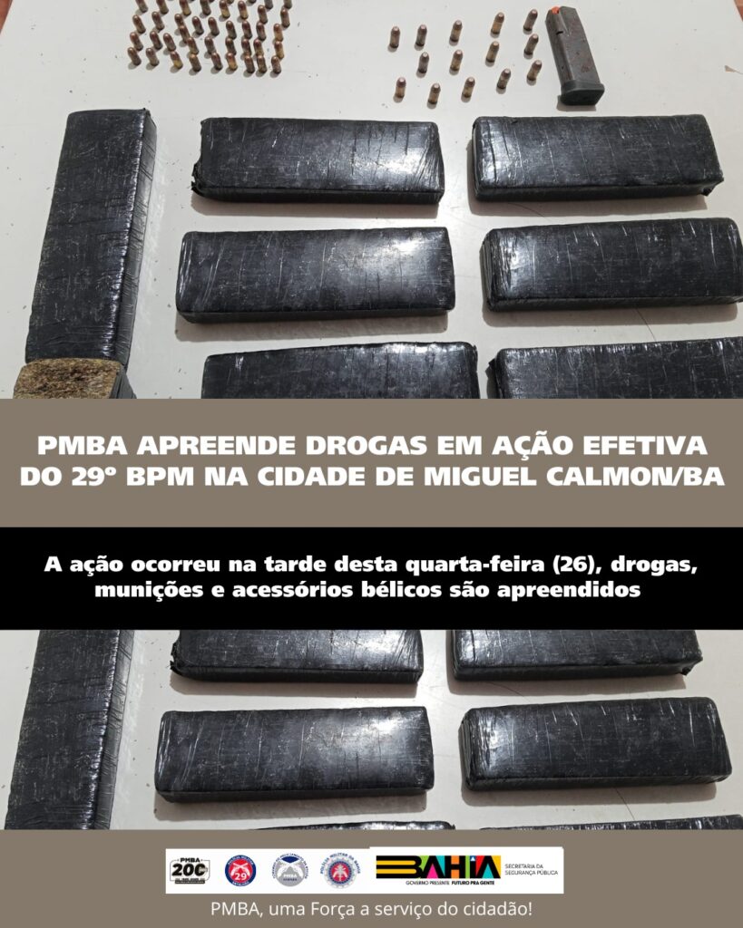 PMBA APREENDE DROGAS EM AÇÃO EFETIVA DO 29º BPM NA CIDADE DE MIGUEL CALMON/BA.