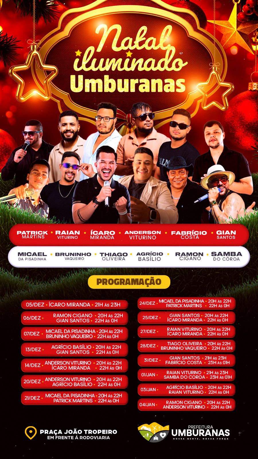 Natal Iluminado Umburanas: Shows Imperdíveis na Praça João Tropeiro