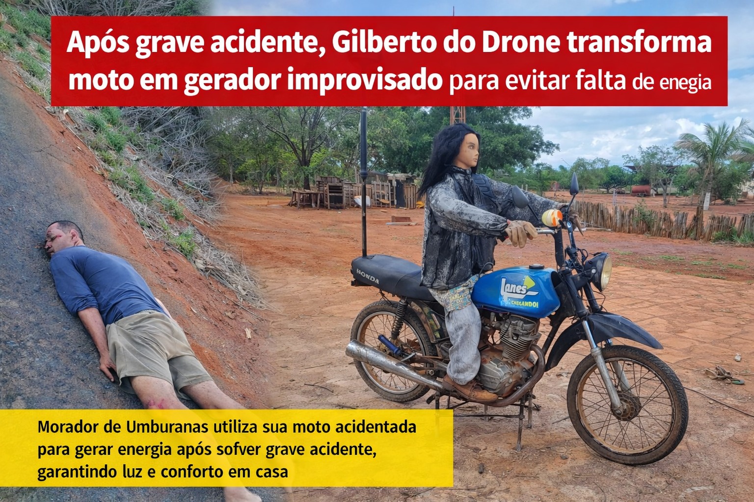 Morador de Umburanas transforma adversidade em solução e cria gerador com motor de motocicleta após acidente grave