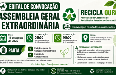 Recicla Ouro convoca associados para Assembleia Geral Extraordinária em Ourolândia