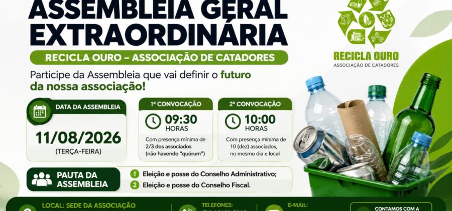 Recicla Ouro realiza Assembleia Geral Extraordinária para eleição de novos conselhos em Ourolândia.
