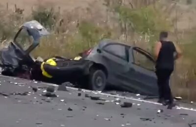 Acidente envolvendo carro e ônibus deixa uma pessoa morta na BR-116, entre Santa Bárbara e Serrinha