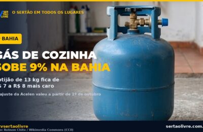 Gás de cozinha sobe 9% na Bahia e botijão fica até R$ 8 mais caro